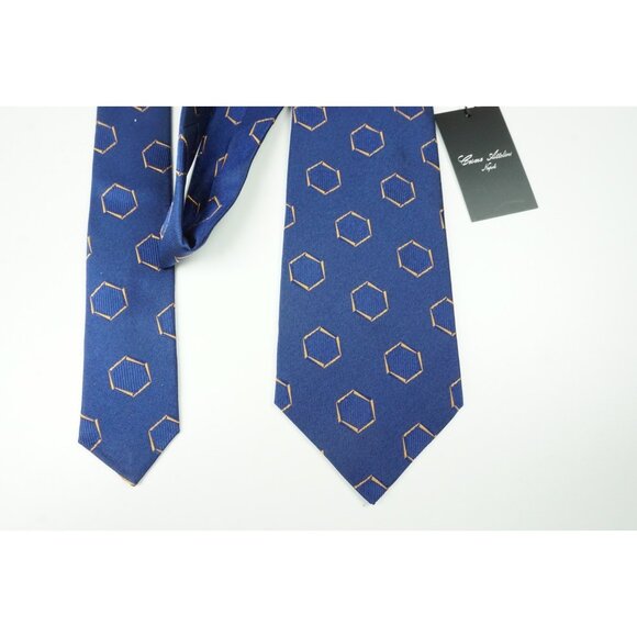 Cesare Attolini Cobalt Blue Lemon Yellow Geometric 100% Silk Tie BRAND NEW - Picture 3 of 5